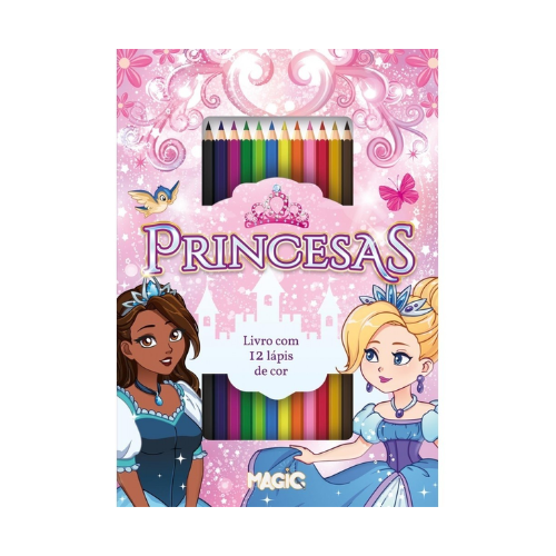 Livro de Colorir Infantil Princesas c/ 12 Lápis de Cor